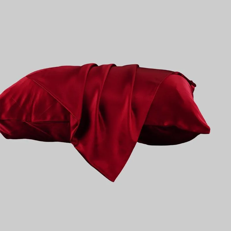 100% mulberry silk pillowcase 19 momme - Wine Red - Dropshipping