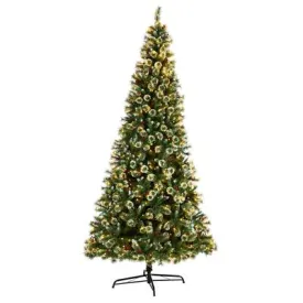 10'Frosted Swiss Pine Artificial Christmas Tree with 850 Clear LED Lights and Berries