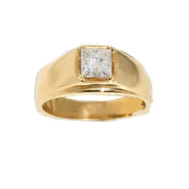 14K Gold Mens Diamond Solitaire Princess Cut Pinky Ring 1.13 Ctw