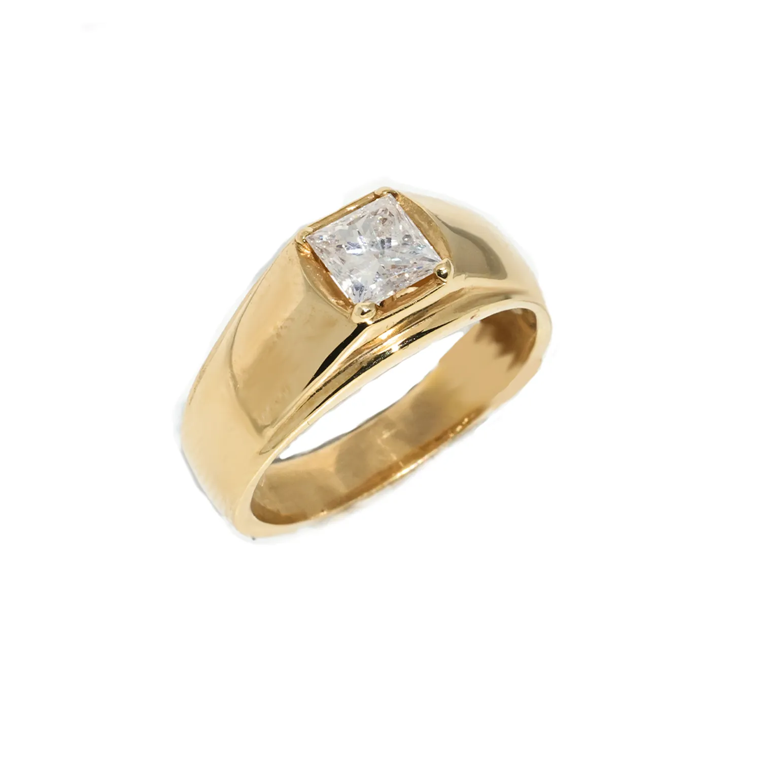 14K Gold Mens Diamond Solitaire Princess Cut Pinky Ring 1.13 Ctw