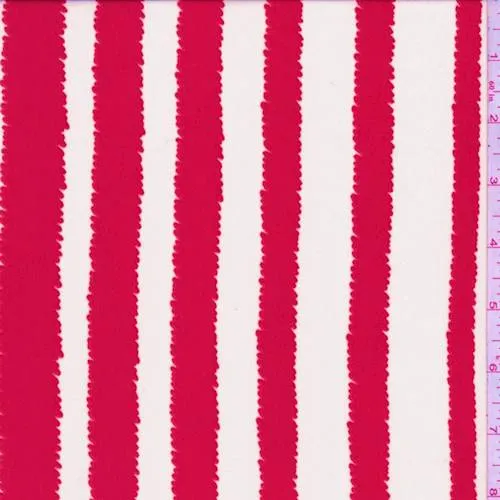 2 YD PC-Bright Red/White Jagged Stripe Crepe De Chine Fabric