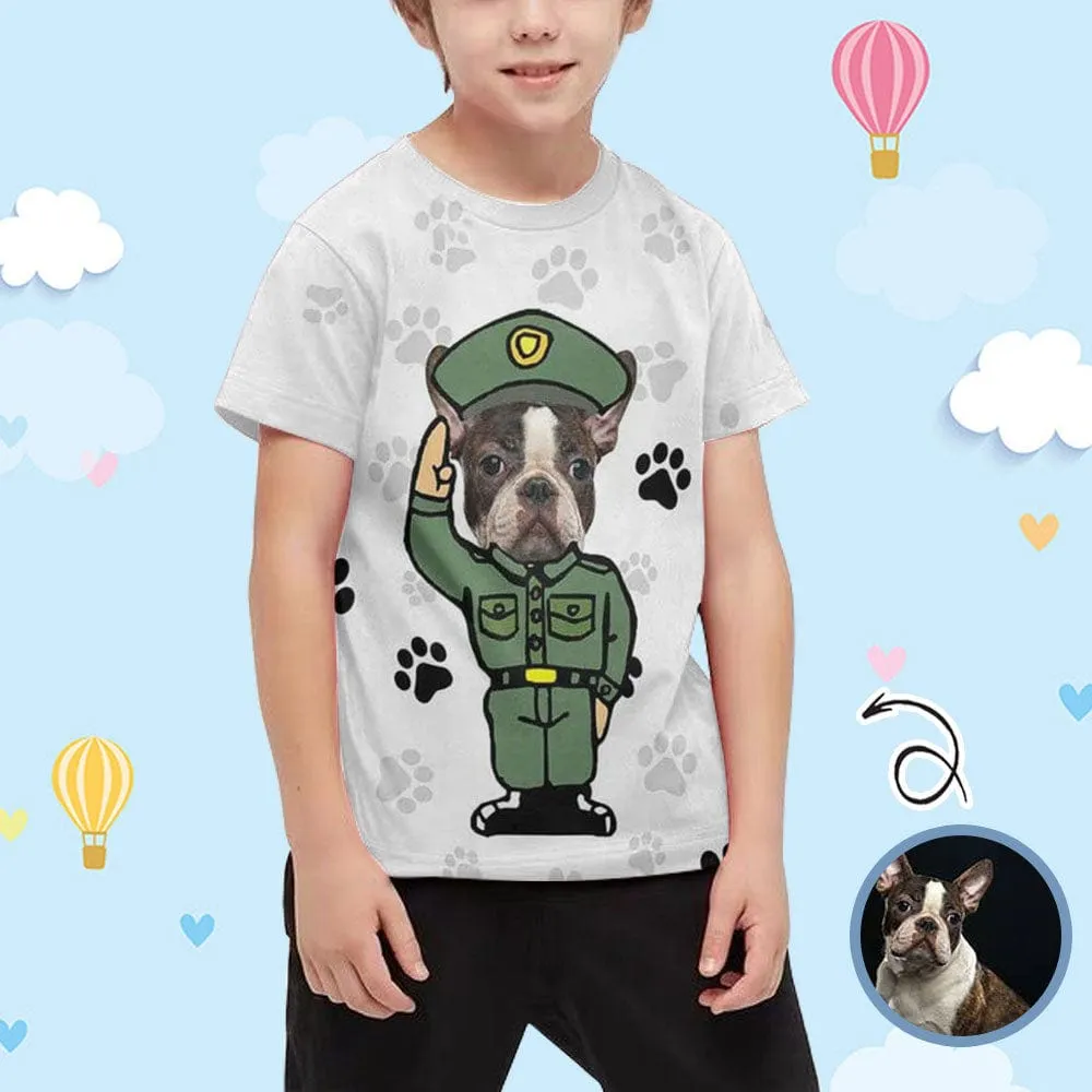 #6-15Y Custom Pet Face Dog Paw Print Kid's All Over Print T-shirt