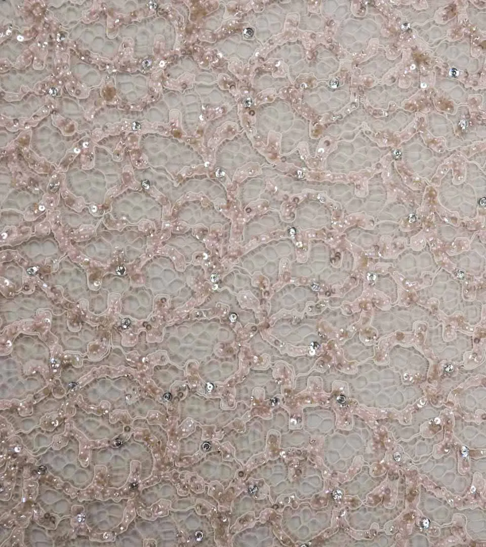 Baby Pink Abstract Embroidered Tulle Fabric