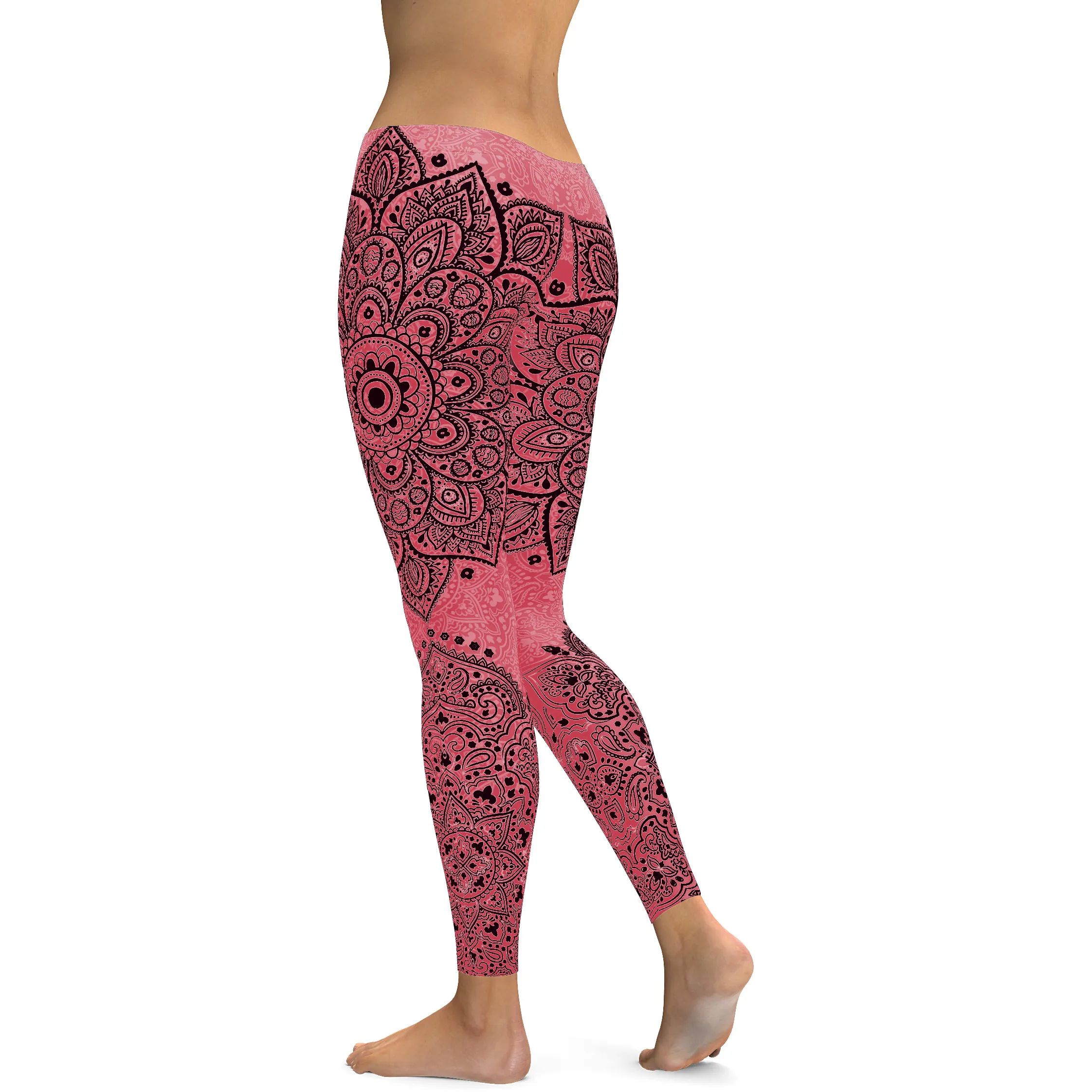 Baby Pink with Black Mandala Leggings