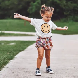 BE HAPPY - YELLOW   BLACK SMILEY FACE - Short Sleeve Child Shirt