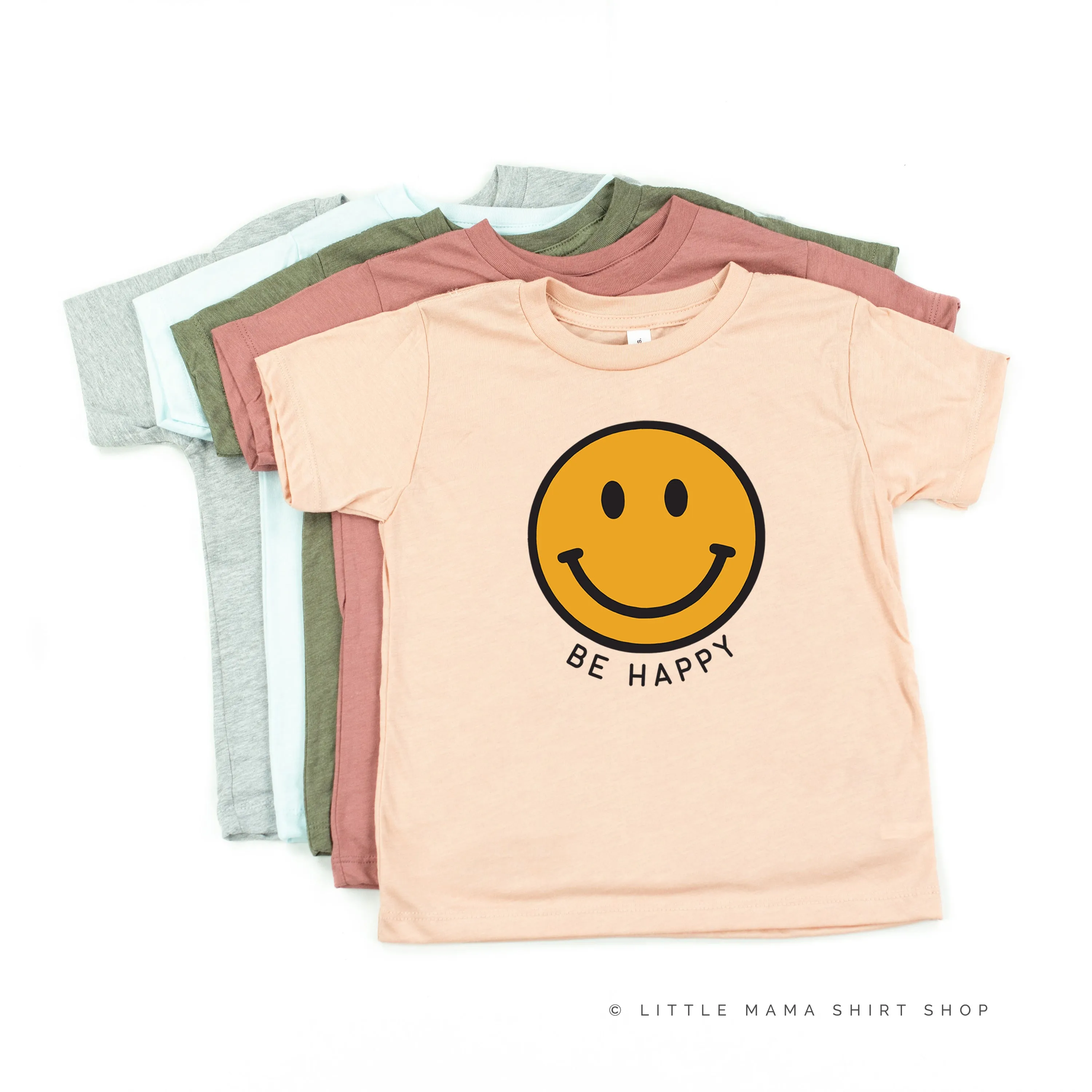 BE HAPPY - YELLOW   BLACK SMILEY FACE - Short Sleeve Child Shirt