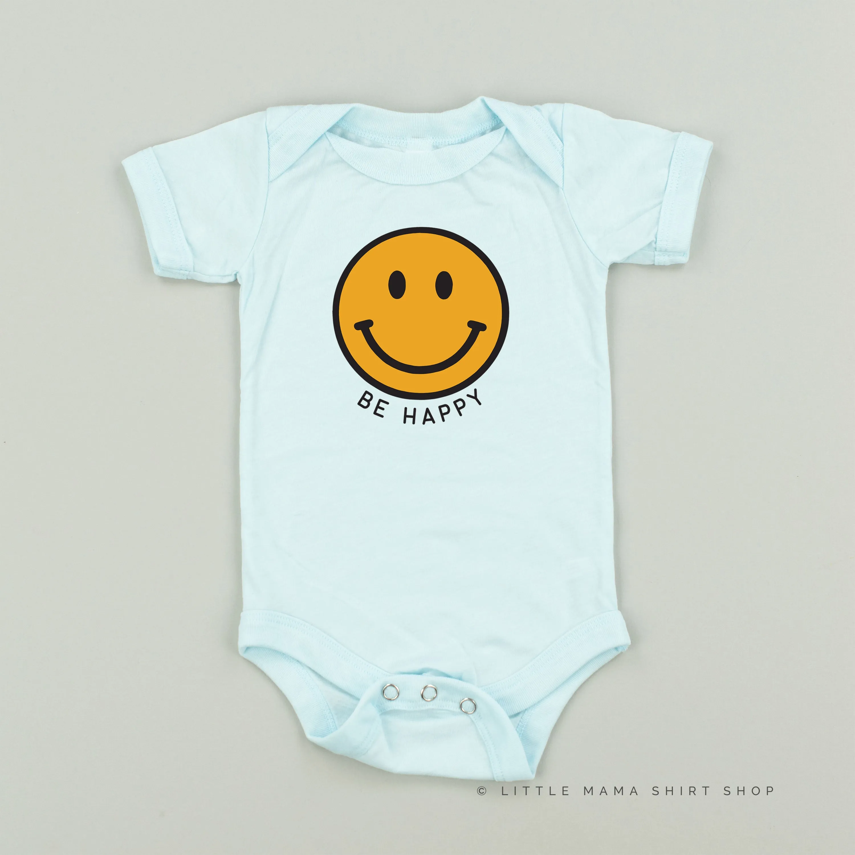 BE HAPPY - YELLOW   BLACK SMILEY FACE - Short Sleeve Child Shirt