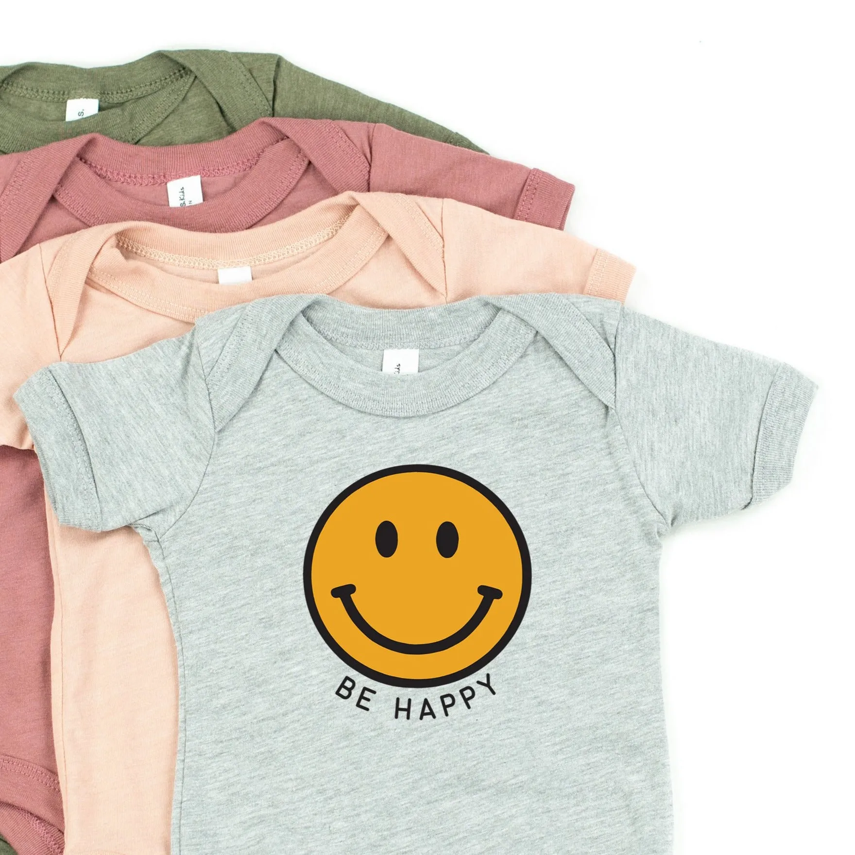 BE HAPPY - YELLOW   BLACK SMILEY FACE - Short Sleeve Child Shirt