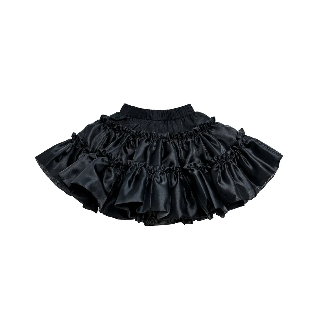 Black Frilled Satin Skirt