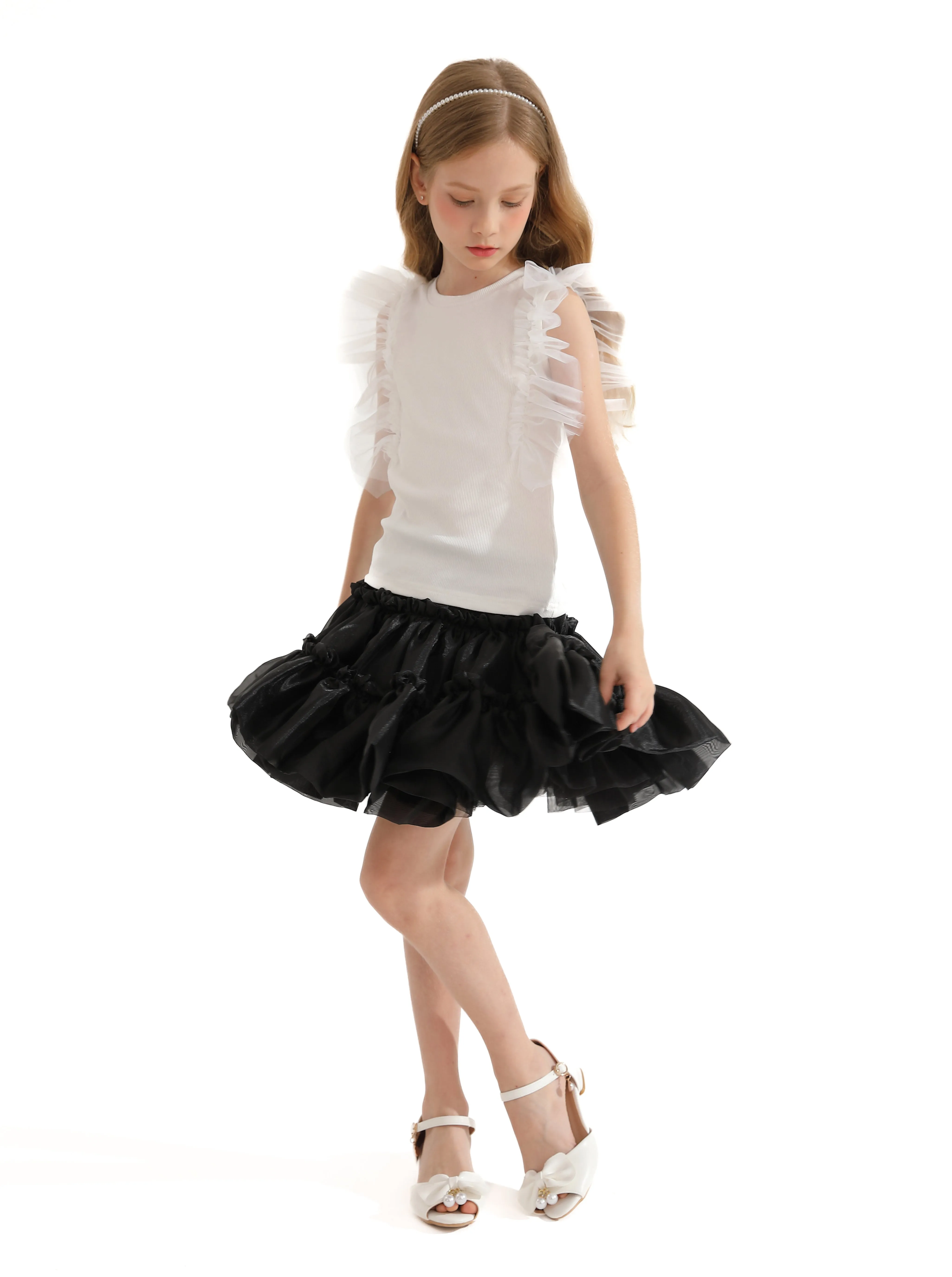 Black Frilled Satin Skirt