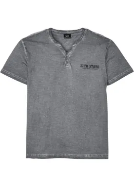 Button-down shirt with distressed short sleeves Bpc Bonprix Collection, gray