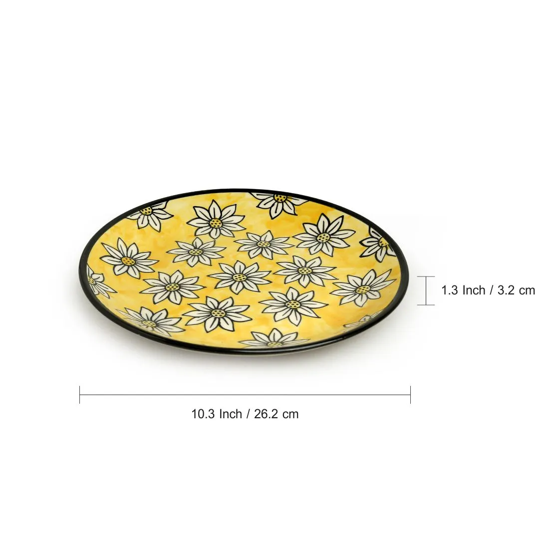 'Californian Sunflowers' Handpainted Ceramic Dinner Plates (Set Of 6, 10 Inches)