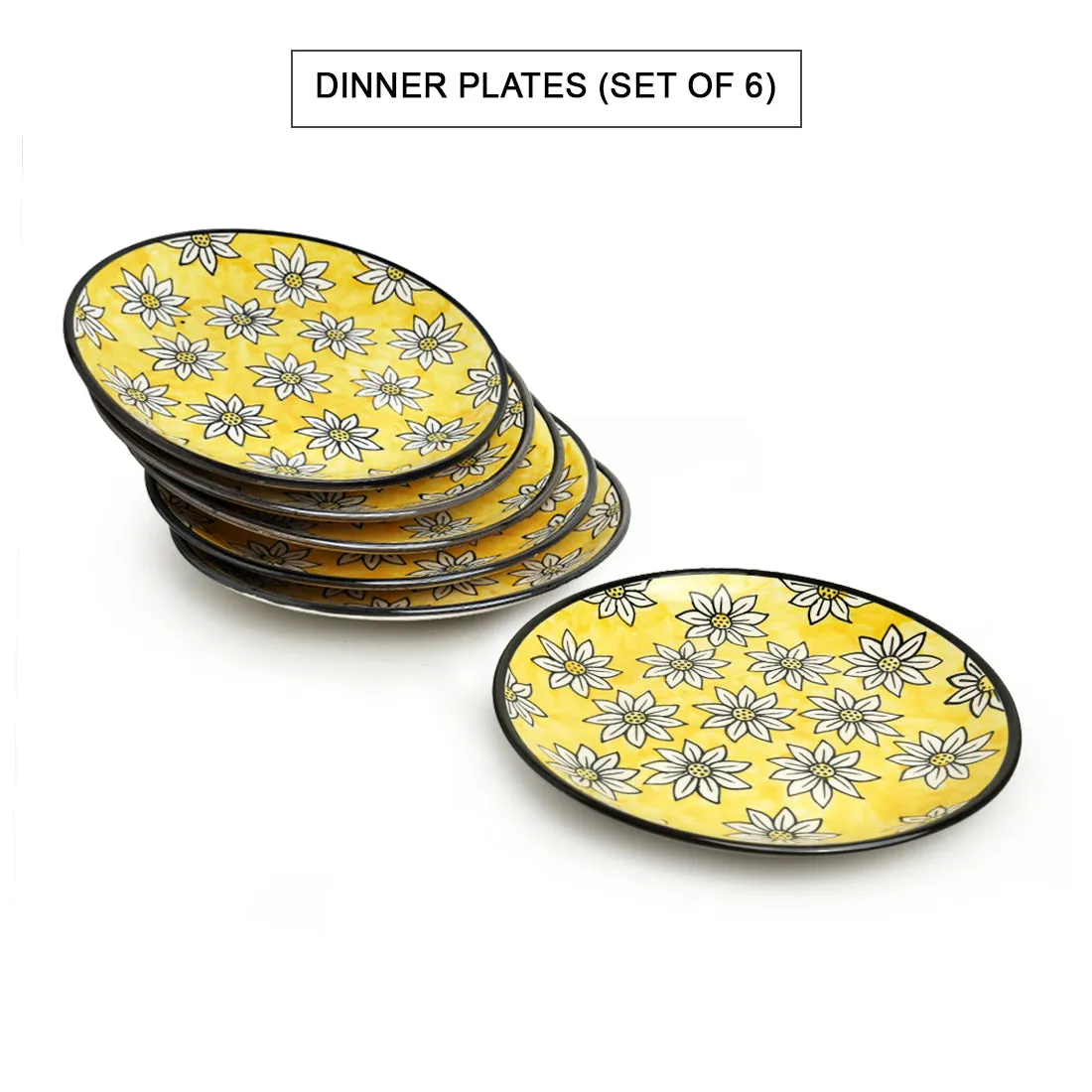 'Californian Sunflowers' Handpainted Ceramic Dinner Plates (Set Of 6, 10 Inches)