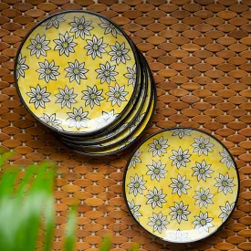 'Californian Sunflowers' Handpainted Ceramic Dinner Plates (Set Of 6, 10 Inches)