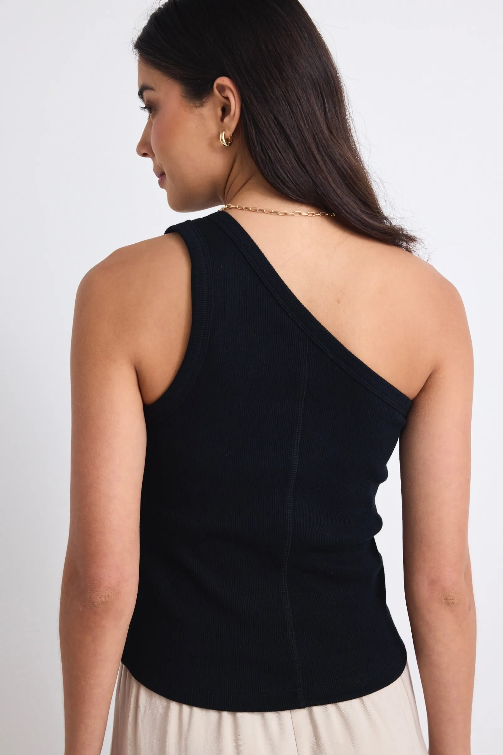 Celestial Black Rib One Shoulder Tank