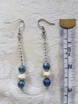 Clear Ivory Blue Bead Silver Earrings