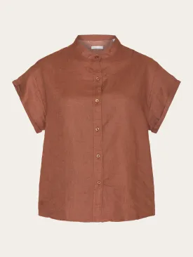 Collar stand short sleeve linen shirt - Tiramisu