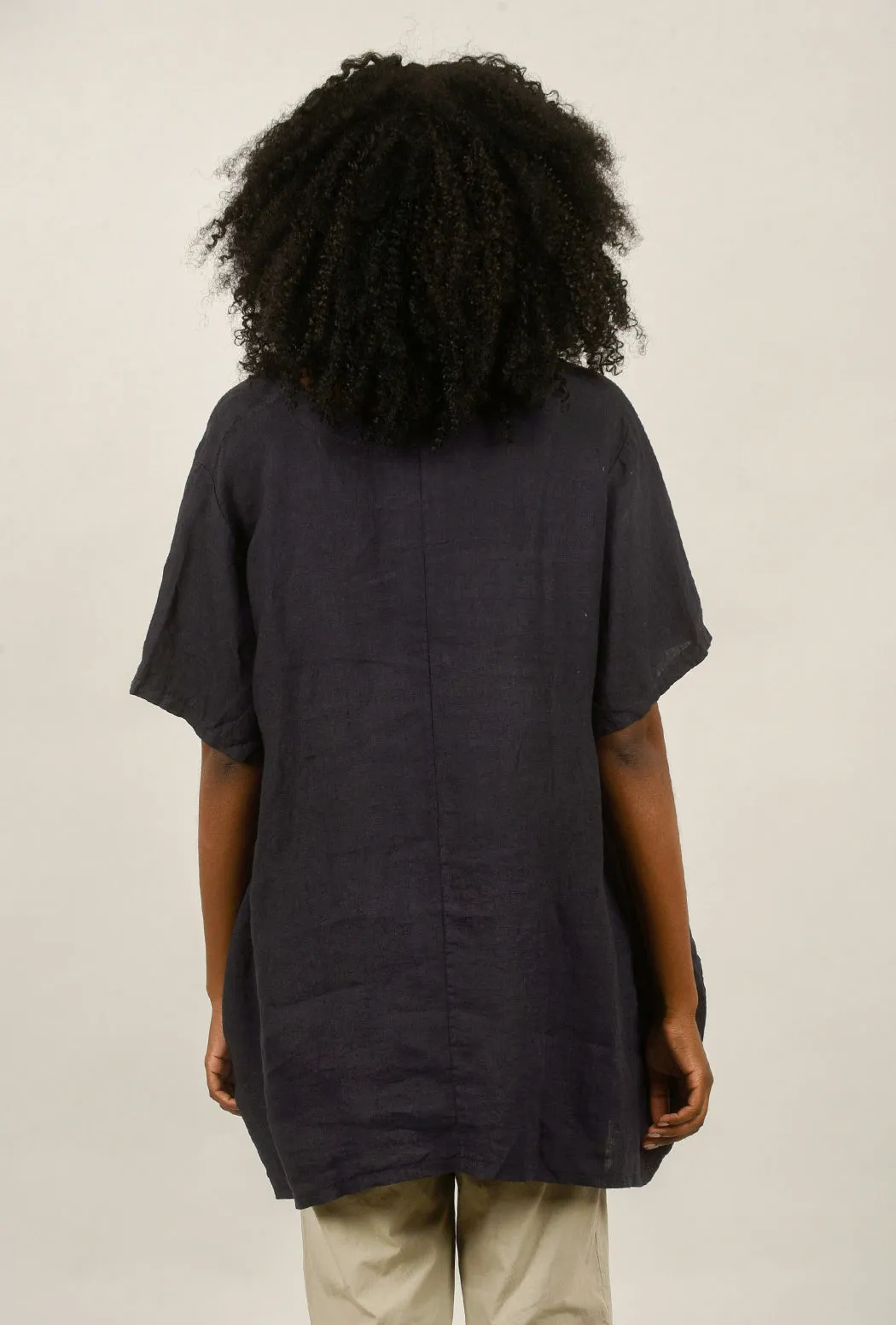 Crossover Seam Linen Top, Navy