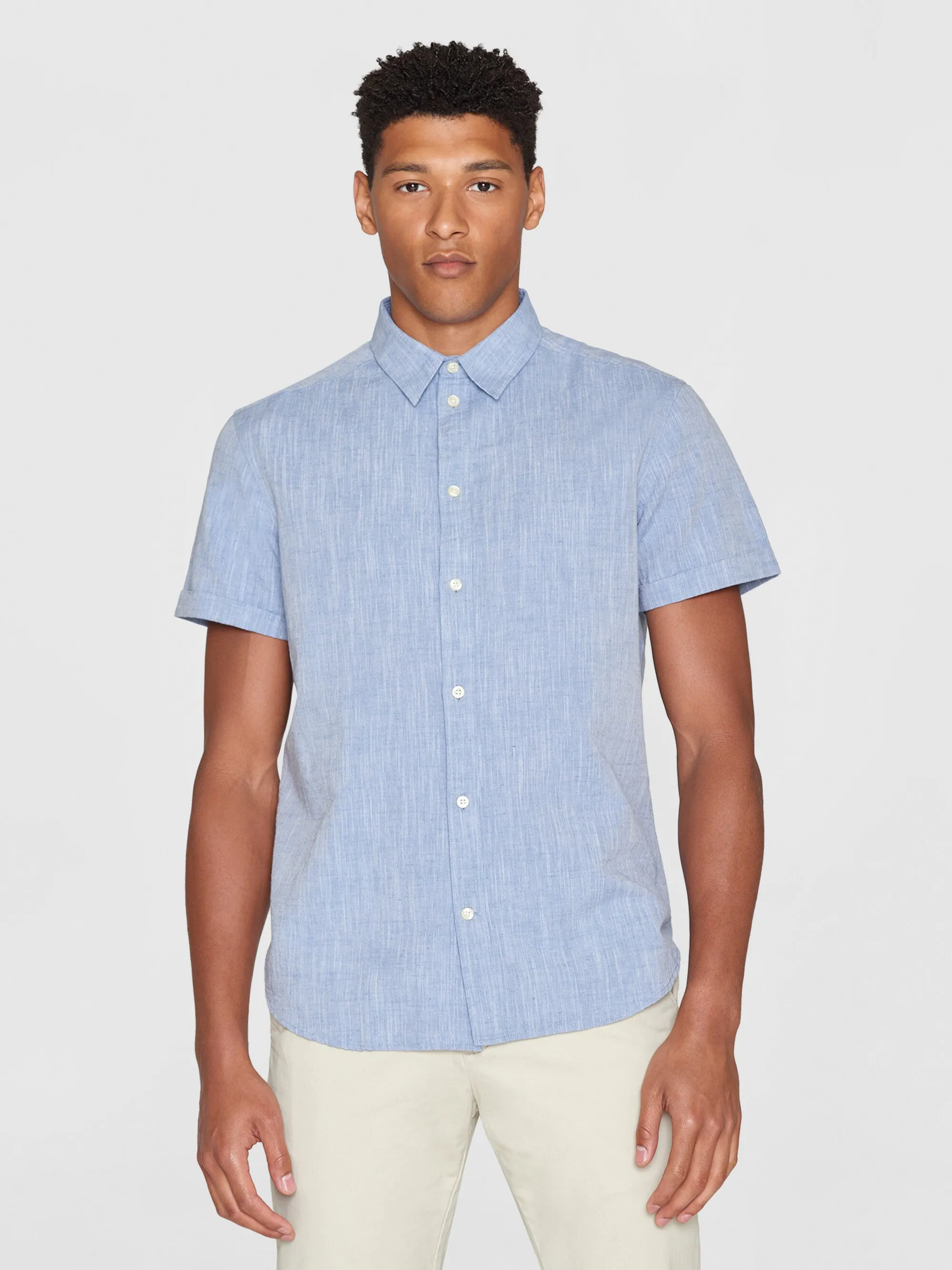 Custom fit linen short sleeve shirt - Moonlight Blue