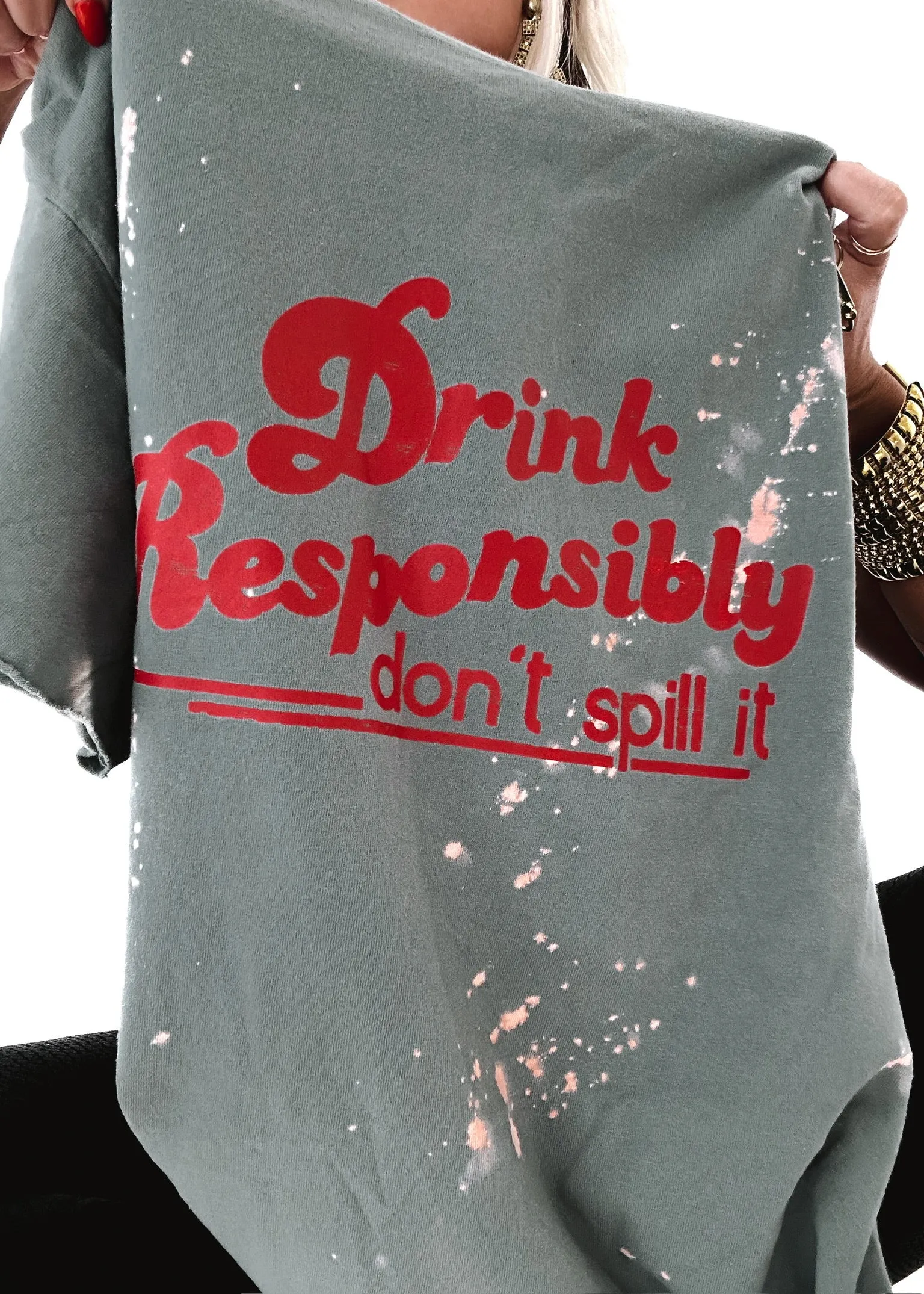 DRINK RESPONSIBLY BLEACHED OUT SIDE SLIT TEE