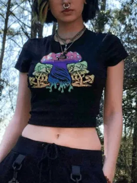 Drip Mushroom Print Crop Top