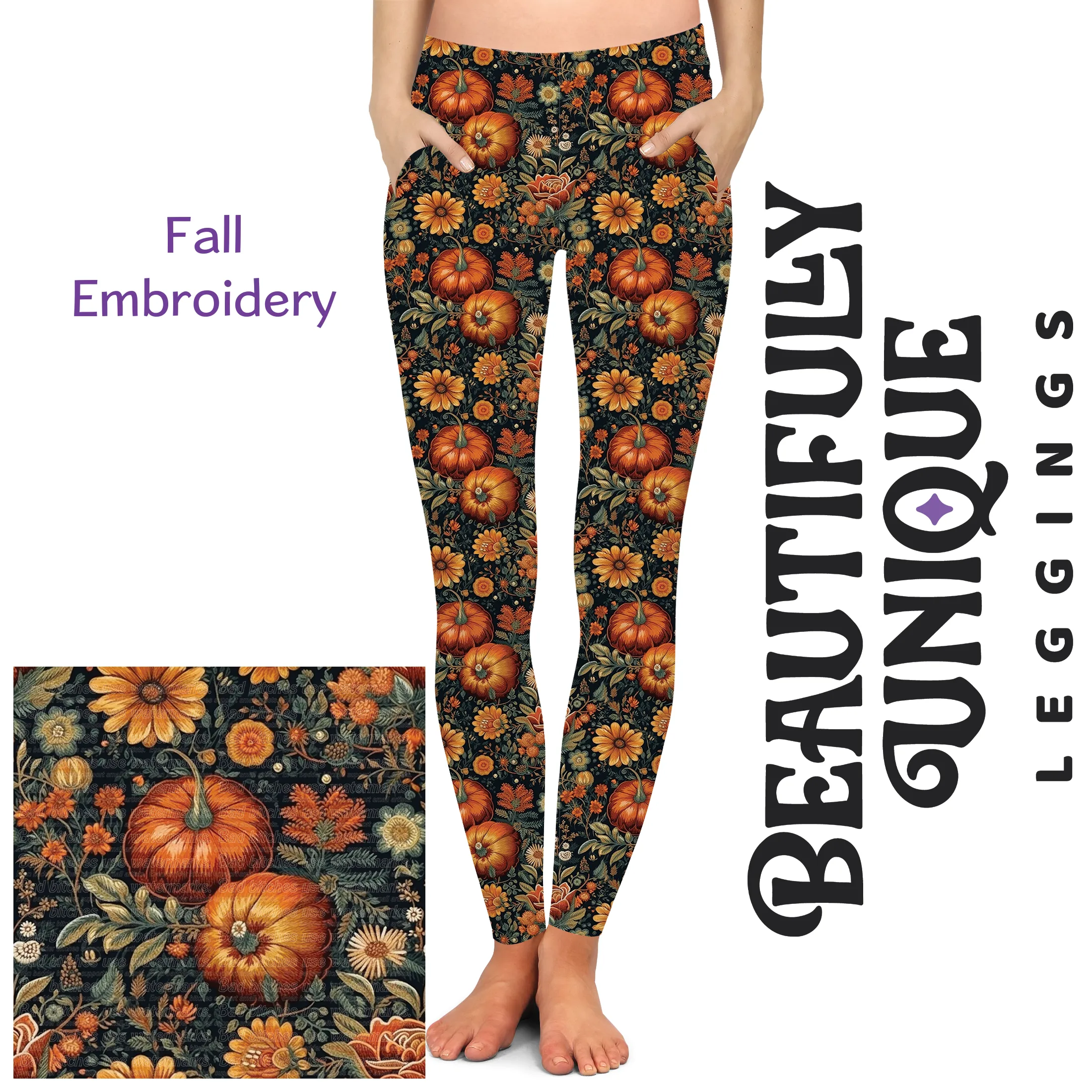 Fall Embroidery - Pocket Leggings