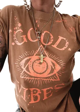 FINAL SALE: GOOD VIBES (PEACH) BLEACHED OUT SIDE SLIT TEE