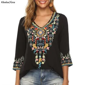 Floral Embroidery Mexican Blouse with Vibrant Floral Pattern and Stylish Design