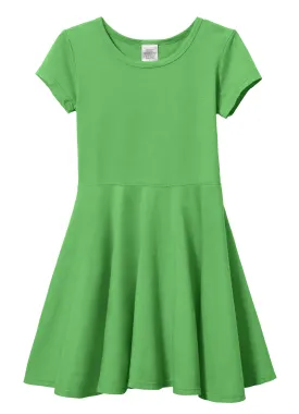 Girls Soft Cotton Jersey Short Sleeve Twirly Dress | Elf Green