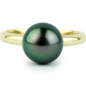 Glowing Green 9mm Tahitian Pearl Ring