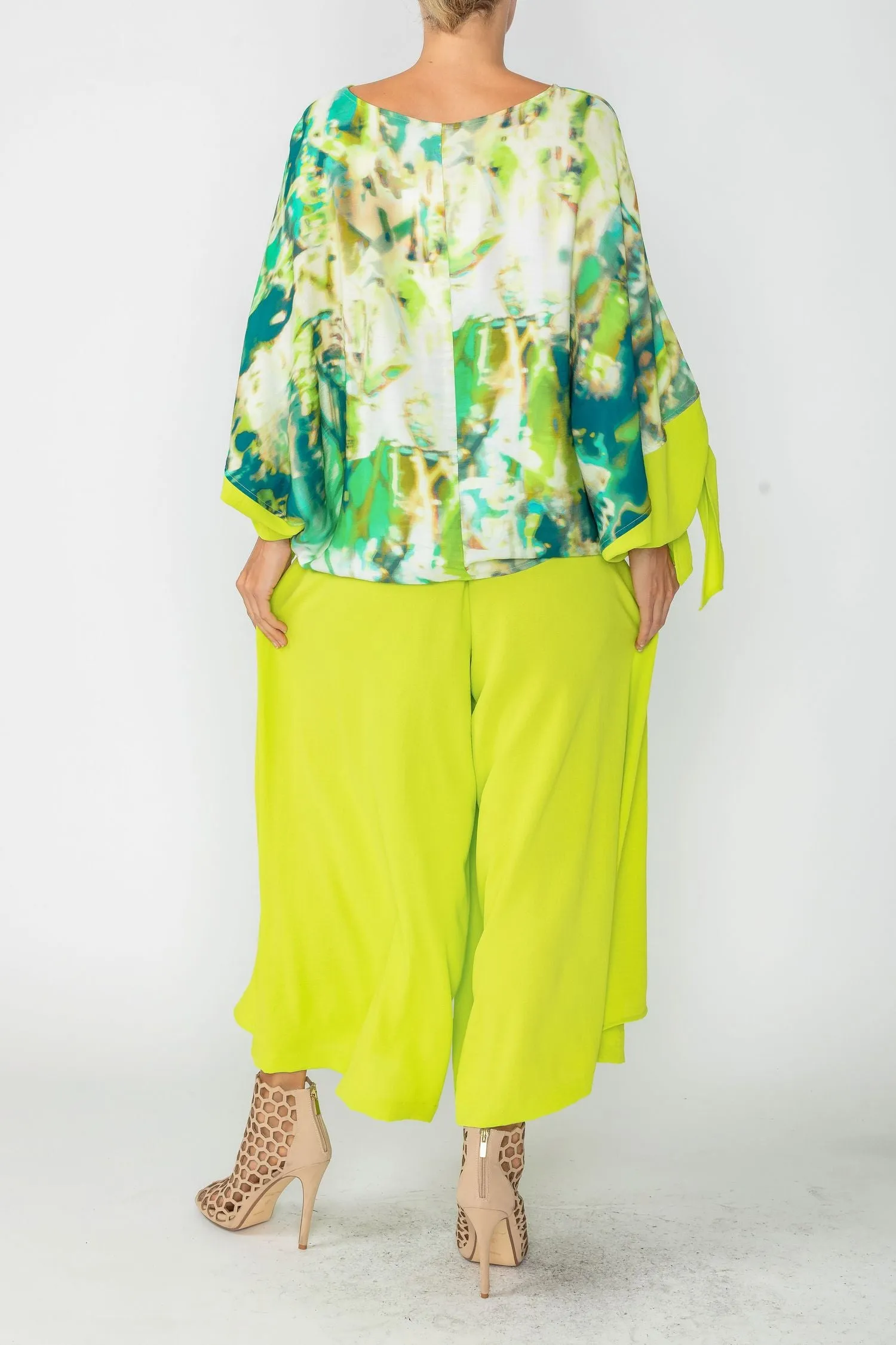 Green Poncho Top W/ Tie Sleeves