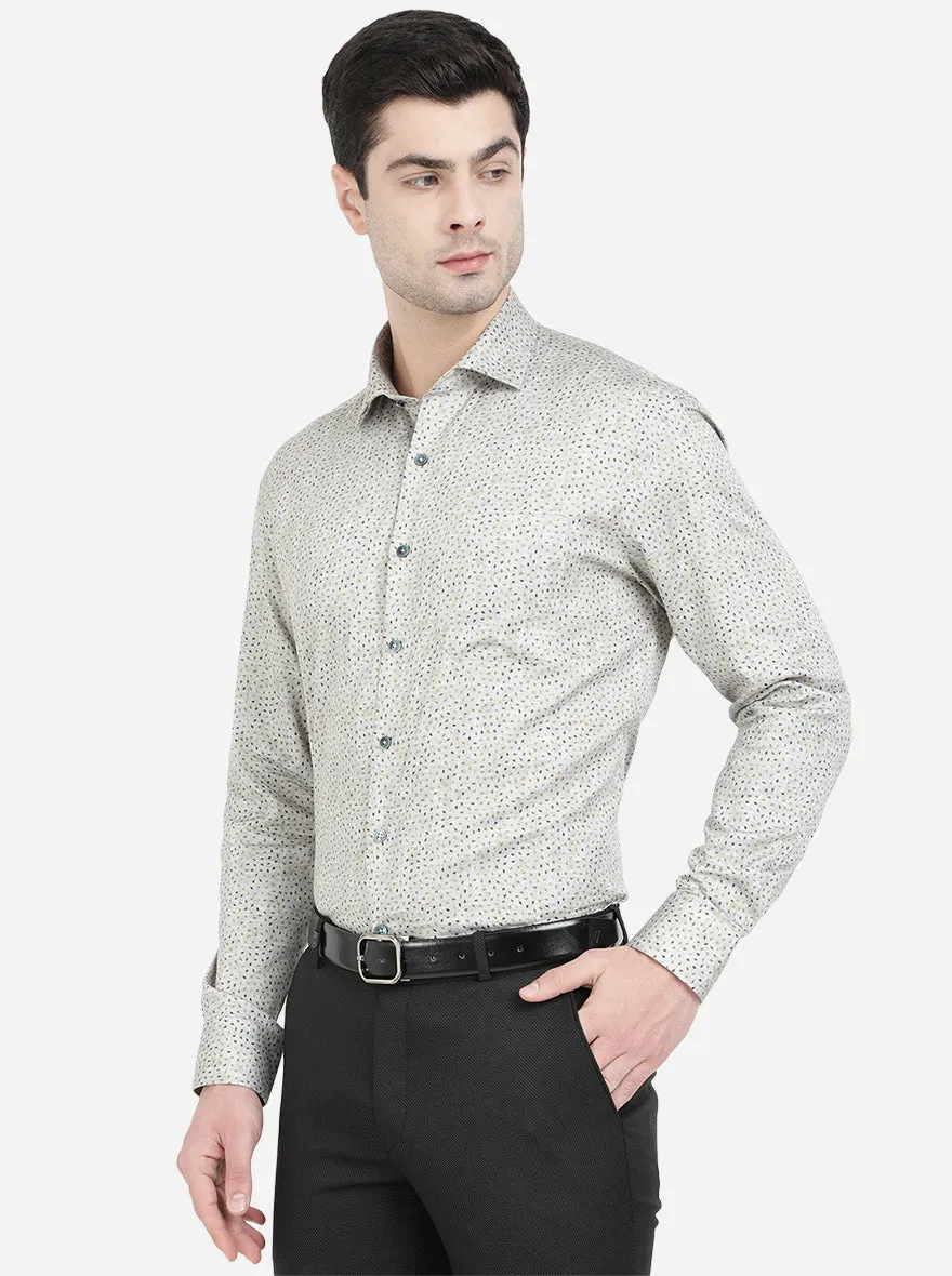 Grey & Green Printed Regular Fit Formal Shirt | JadeBlue