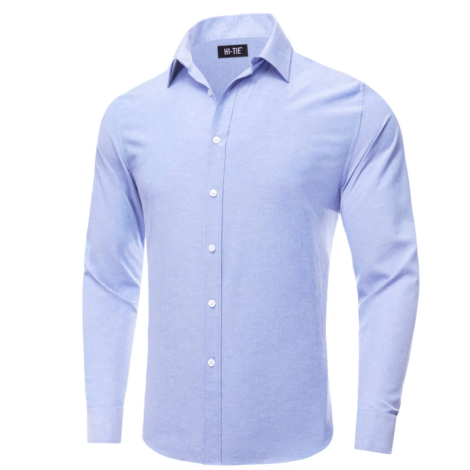 Hi-Tie Button Down Shirt Steel Blue Solid Silk Men's Shirt Business