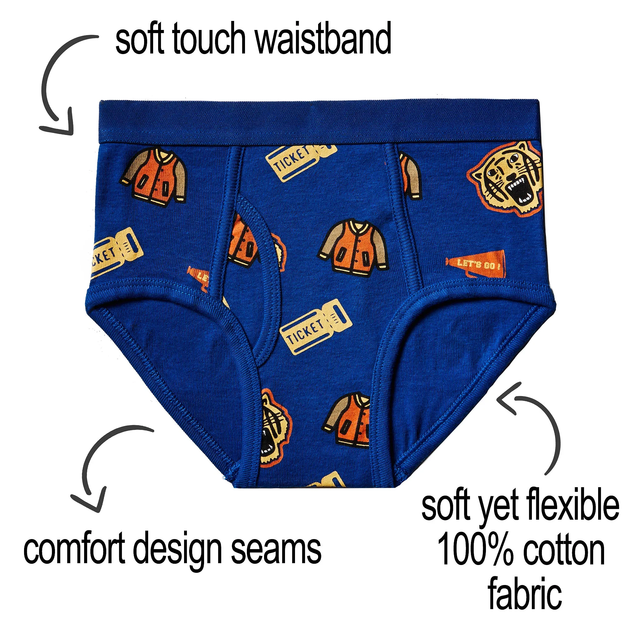 Mallary by Matthew 100% Cotton Boys Briefs Underwear 8 Pack Varsity School