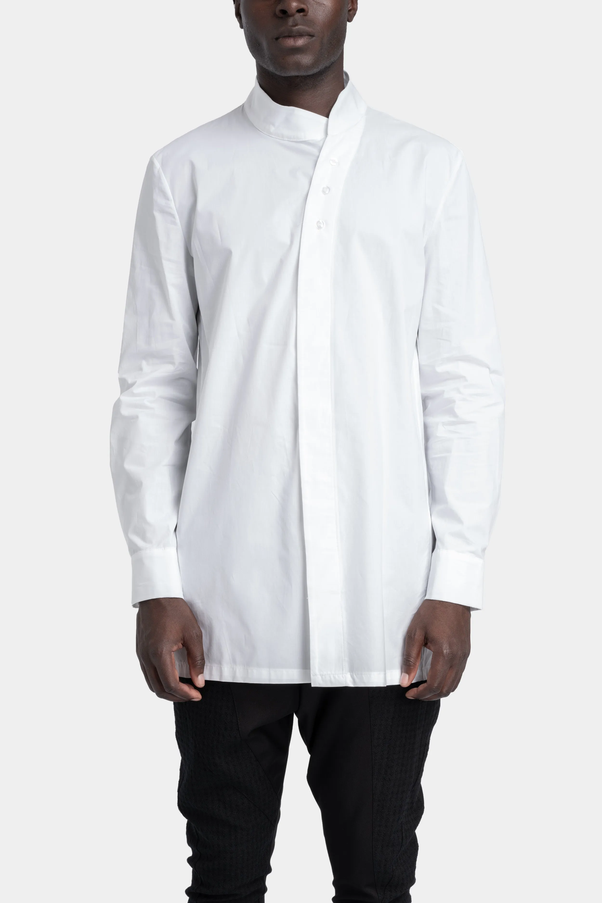 Overlap collar shirt, White