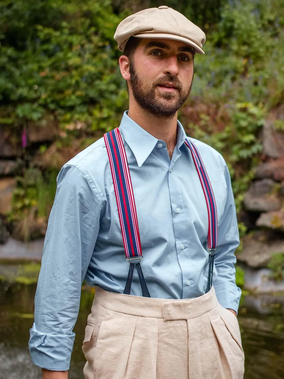 Pale Blue Forties Style Spearpoint Collar Shirt with Barrel Cuff