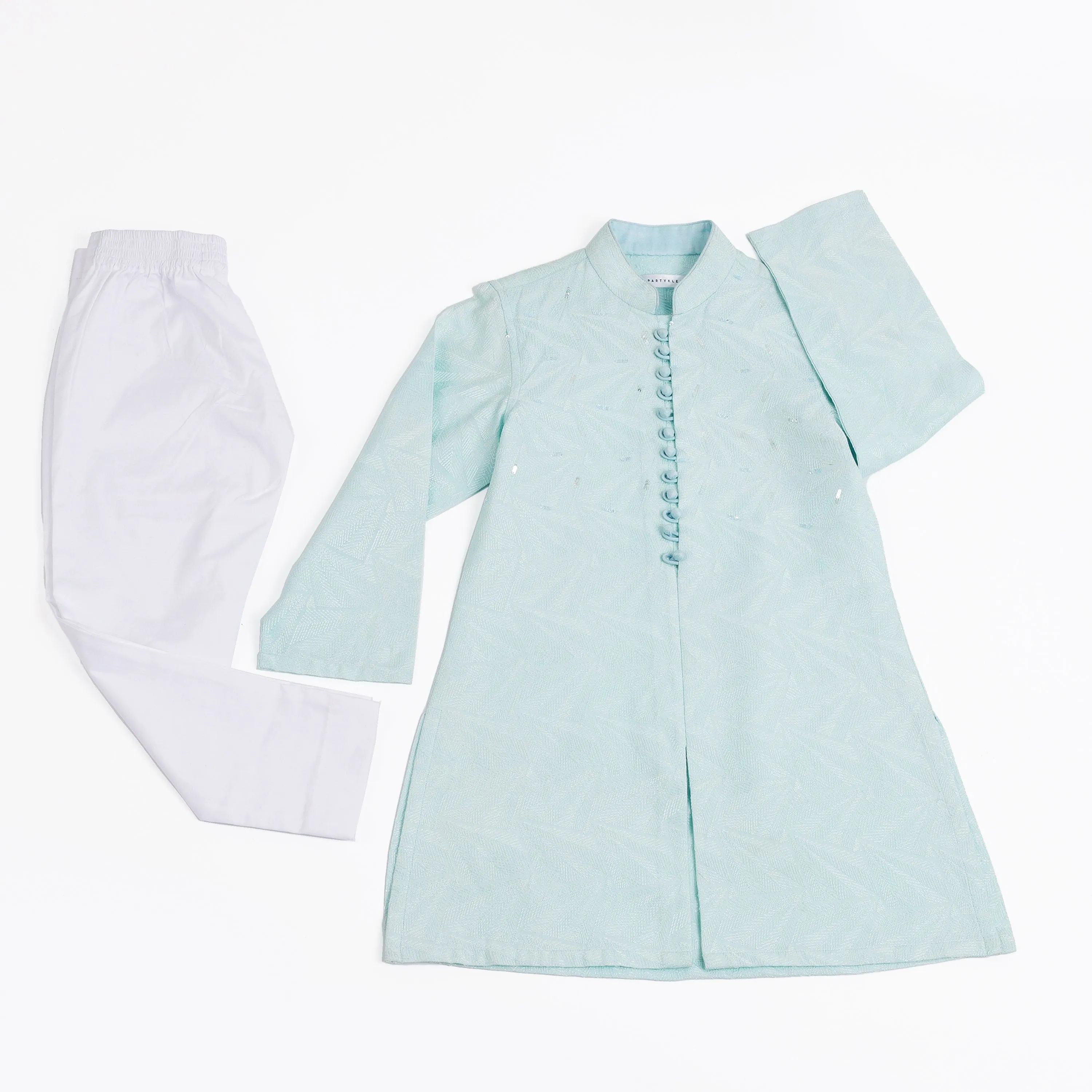 Pre-Order : POWDER BLUE KURTA WITH WHITE PAJAMA  for Boys