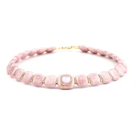 Rose pink enamel 18k yellow gold diamond choker necklace