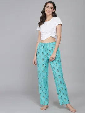 Sea Green Women's Floral Cotton Pyjama