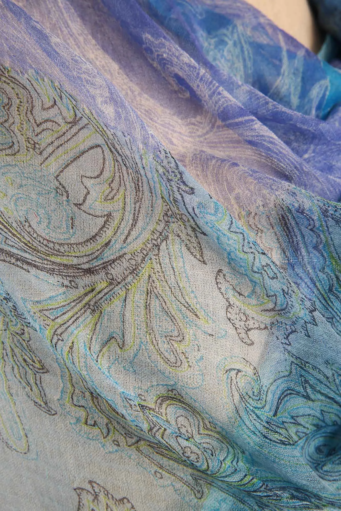 Shades of Purple and Blue Silk Cashmere Scarf