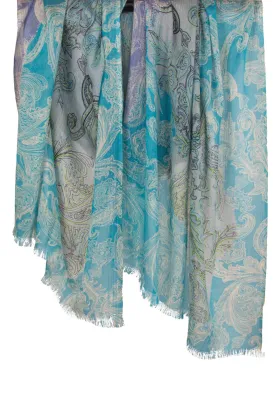 Shades of Purple and Blue Silk Cashmere Scarf