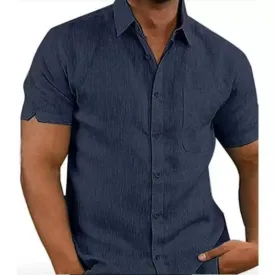 Short Sleeve Men's Summer Solid Casual Loose Shirts