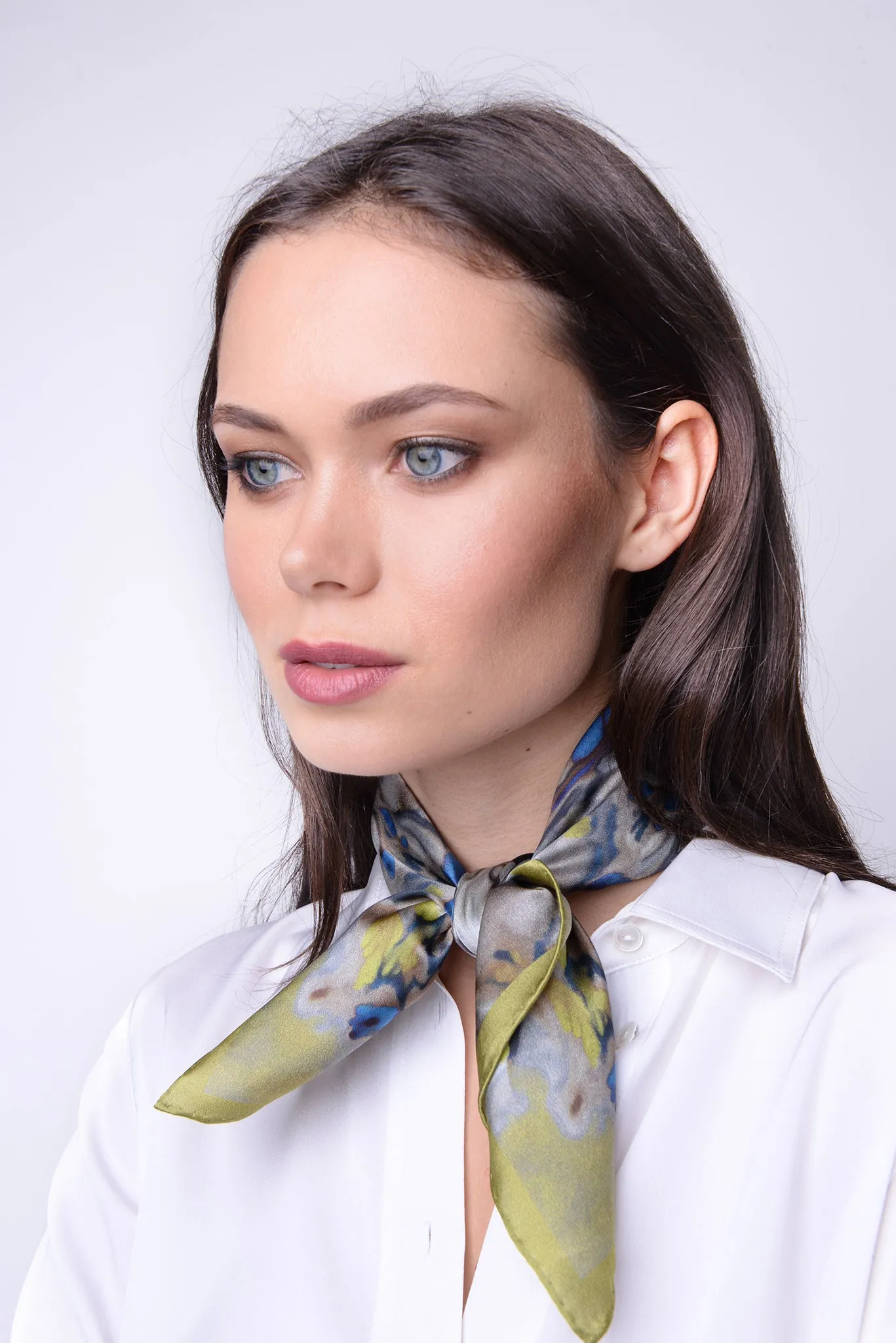 Silk Neckerchief Abstract Floral Golden Lime Riverside