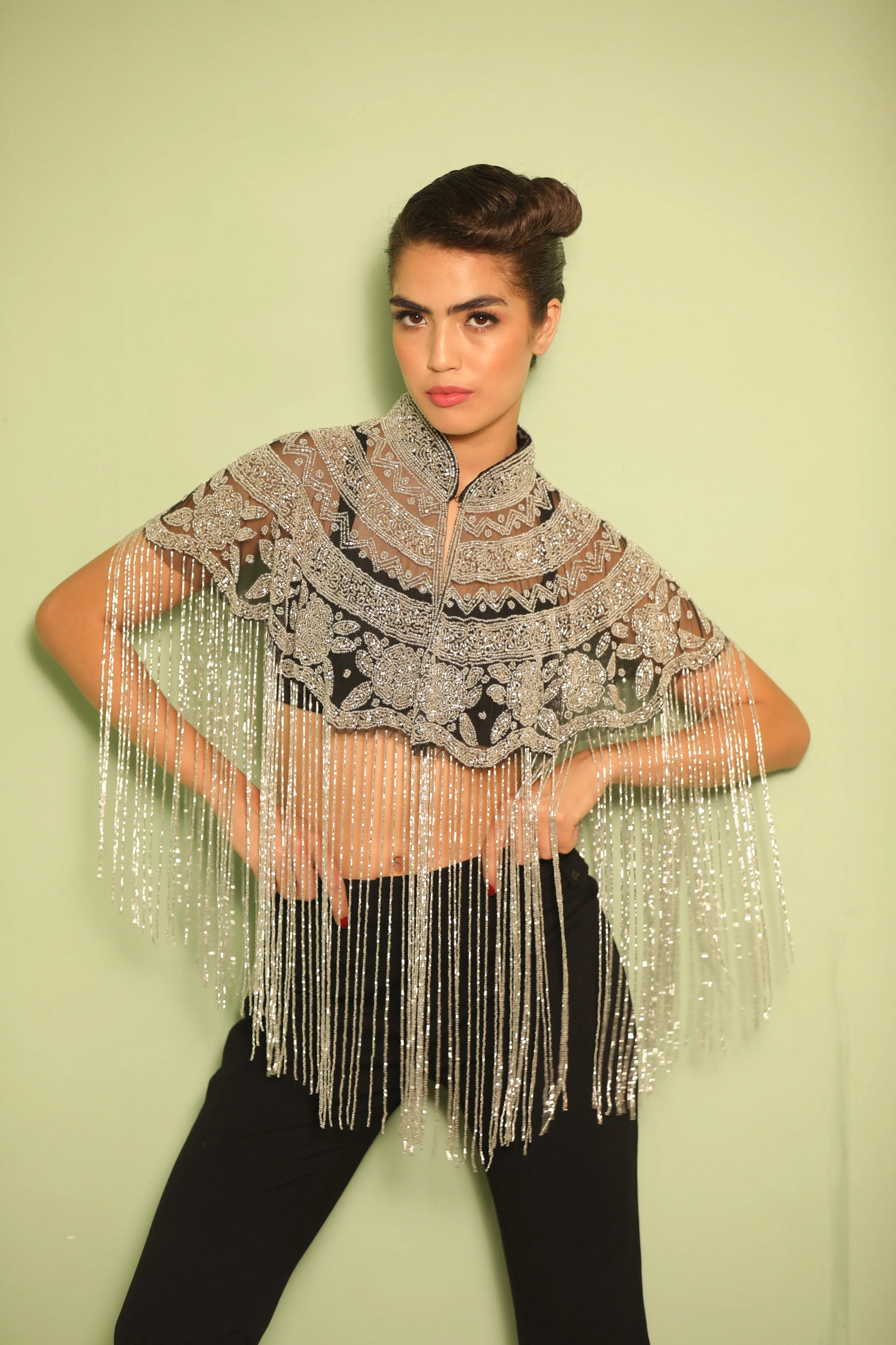 Silver Cape, Beaded Cape with Tassels- Ideal Cape for Sarees or Gown