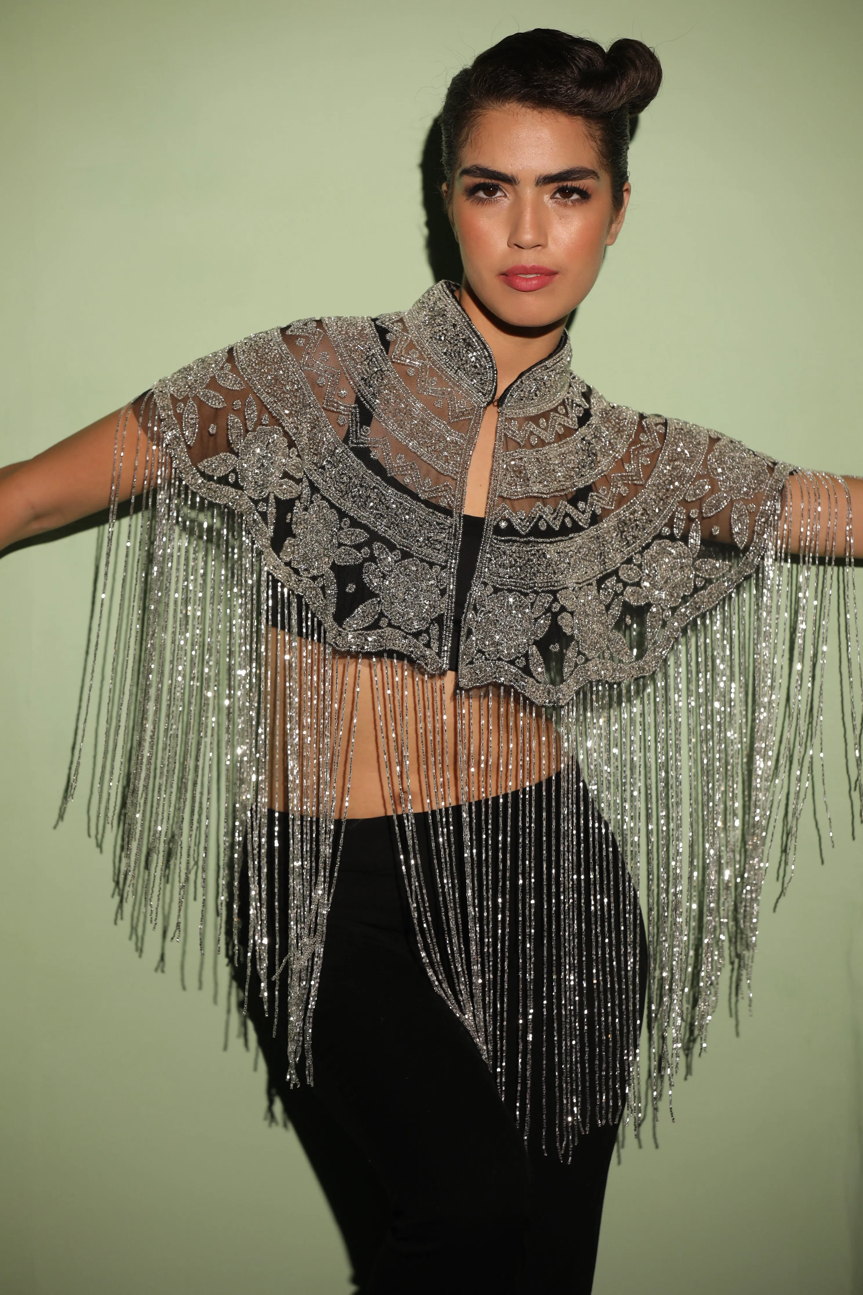 Silver Cape, Beaded Cape with Tassels- Ideal Cape for Sarees or Gown