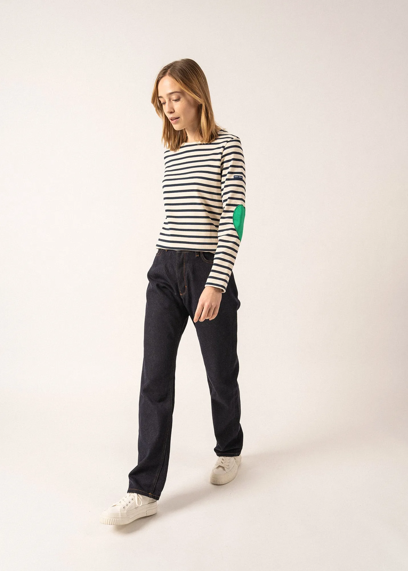 VAUJANY - Striped Shirt with Heart Elbow Patches (ECRU / NAVY / KELLY GREEN)