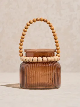 Westside Home Brown Beaded Ribbed Textured Candle Stand