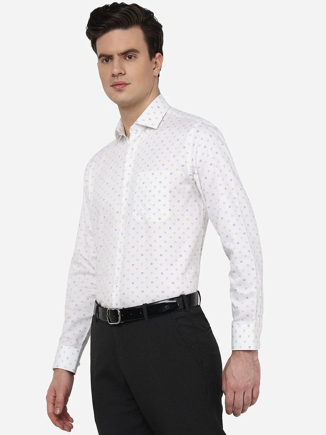 White Multi Printed Regular Fit Formal Shirt | JadeBlue