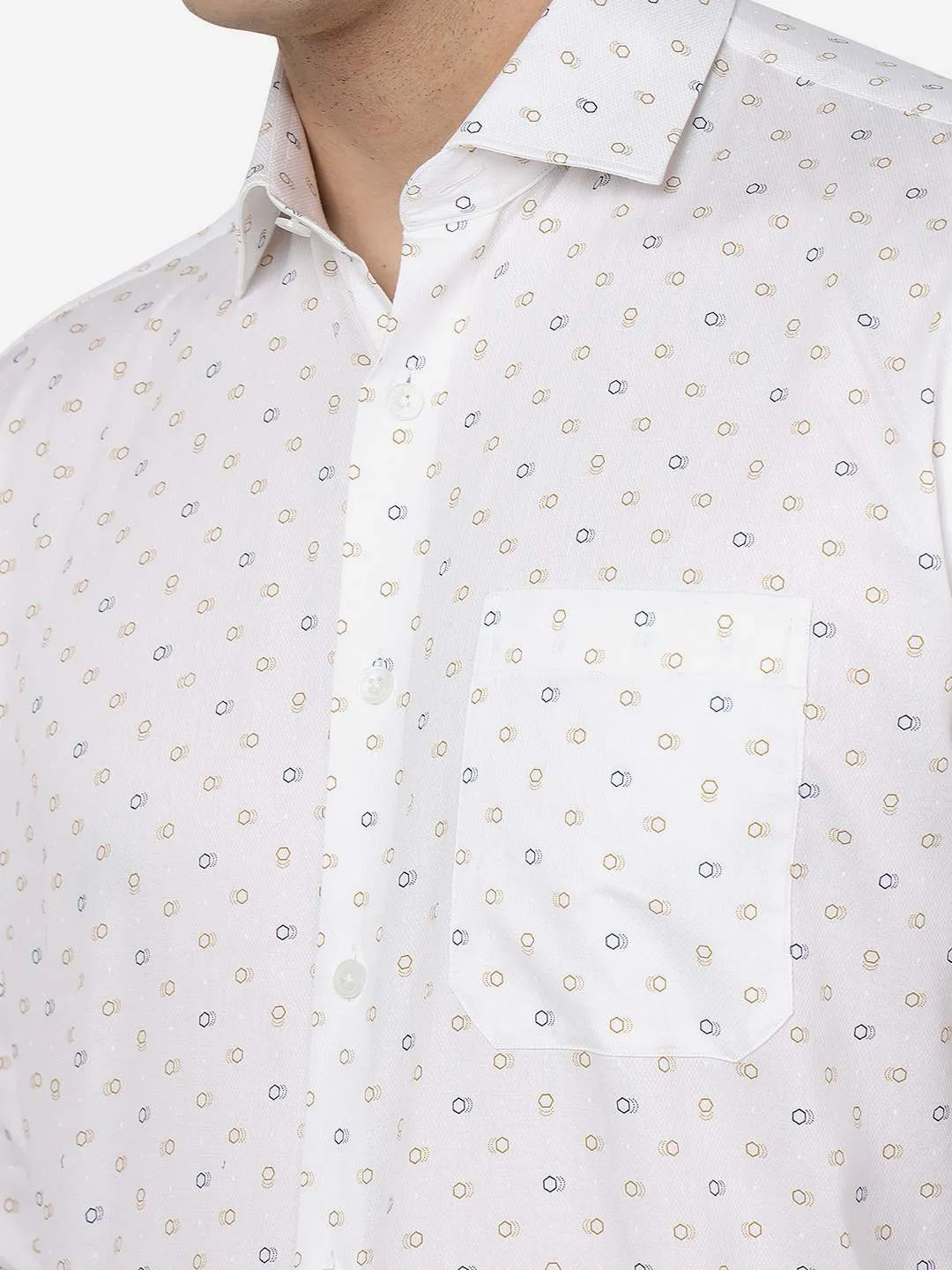 White Multi Printed Regular Fit Formal Shirt | JadeBlue