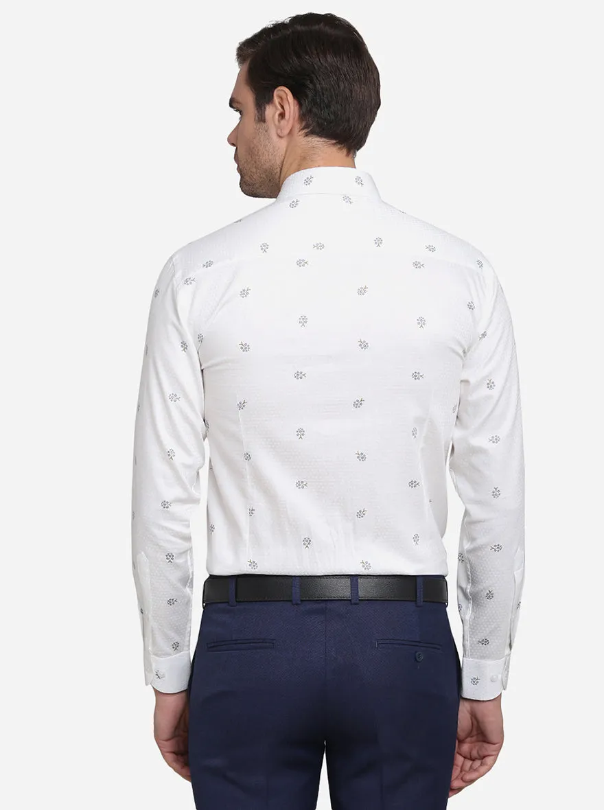 White Printed Slim Fit Formal Shirt | Metal